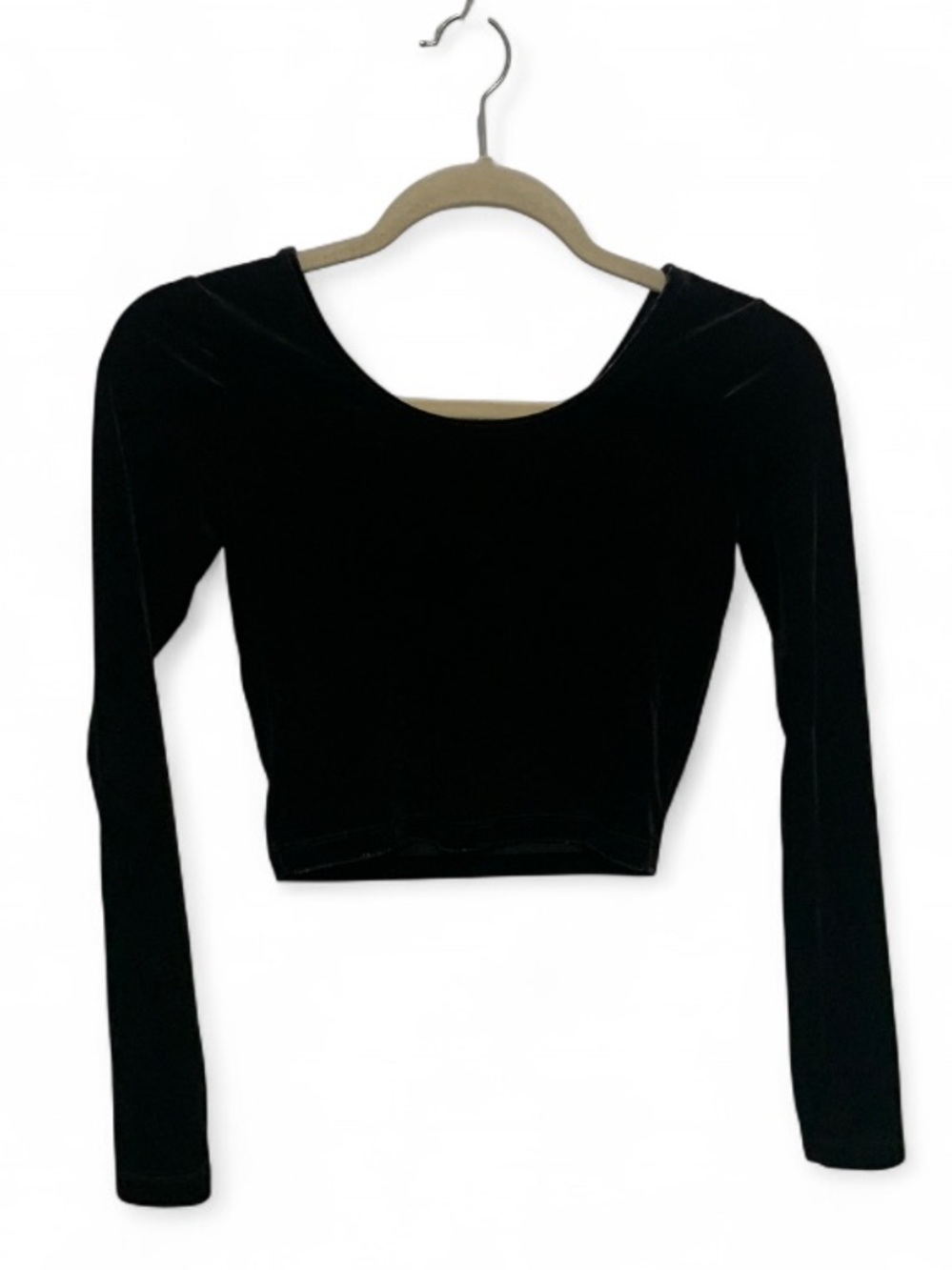 Y2K American Apparel Black Velvet Long-Sleeve Crop Top